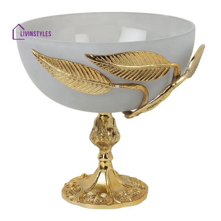 Verdant Elegance Glass Bowl In Grey And Gold Decorative Bowls