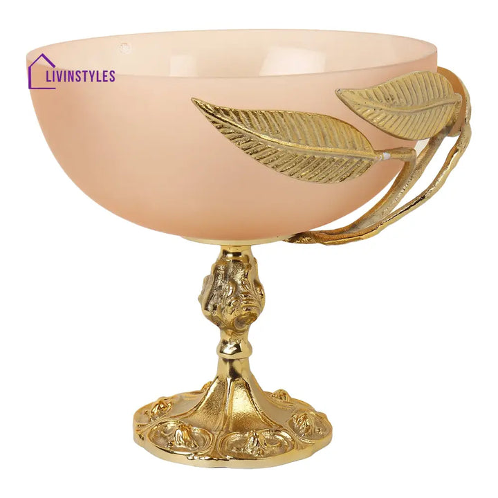 Verdant Elegance Glass Bowl In Peach And Gold Decorative Bowls