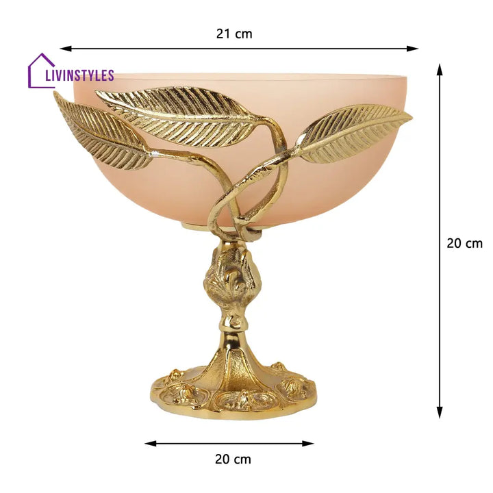 Verdant Elegance Glass Bowl In Peach And Gold Decorative Bowls