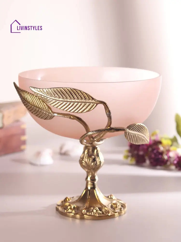 Verdant Elegance Glass Bowl In Peach And Gold Decorative Bowls