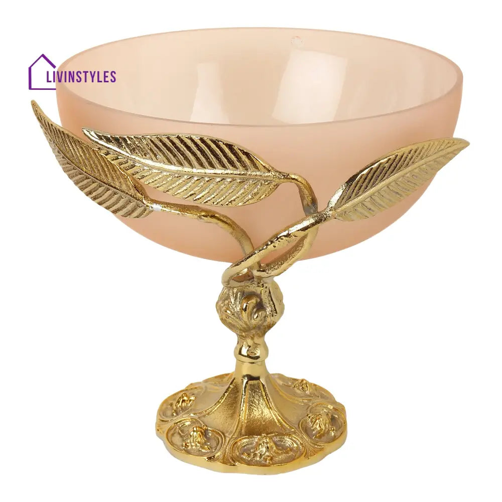 Verdant Elegance Glass Bowl In Peach And Gold Decorative Bowls