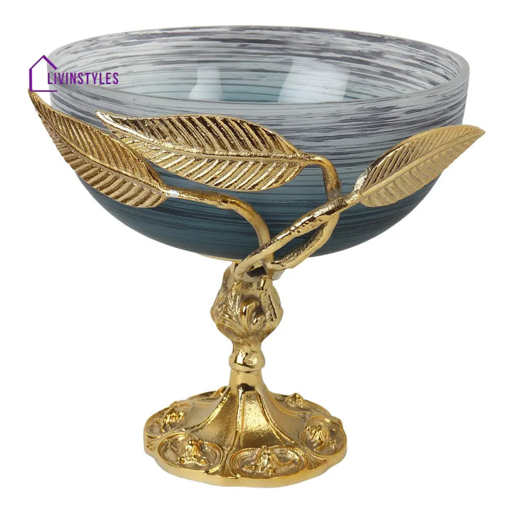 Verdant Elegance Glass Bowl In Wavy Grey And Gold Decorative Bowls