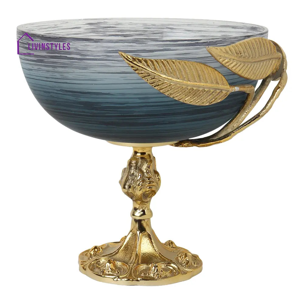 Verdant Elegance Glass Bowl In Wavy Grey And Gold Decorative Bowls