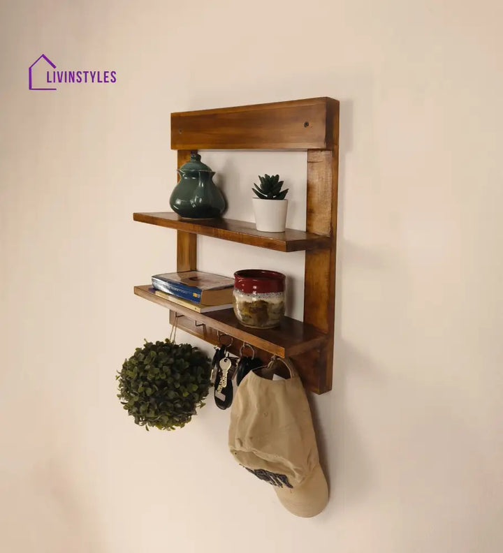 Verona Wooden Wall Shelf Organiser With Key Holders