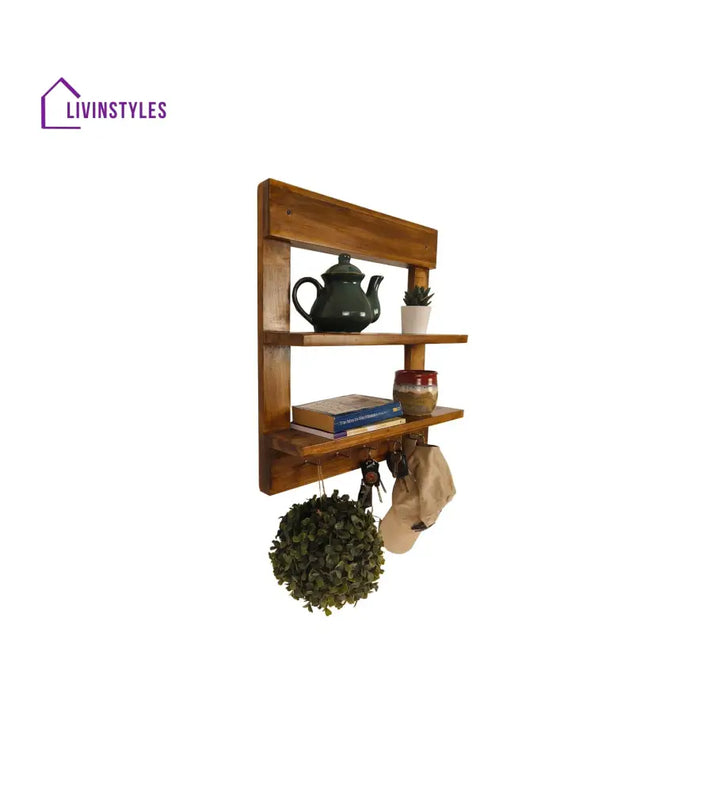 Verona Wooden Wall Shelf Organiser With Key Holders