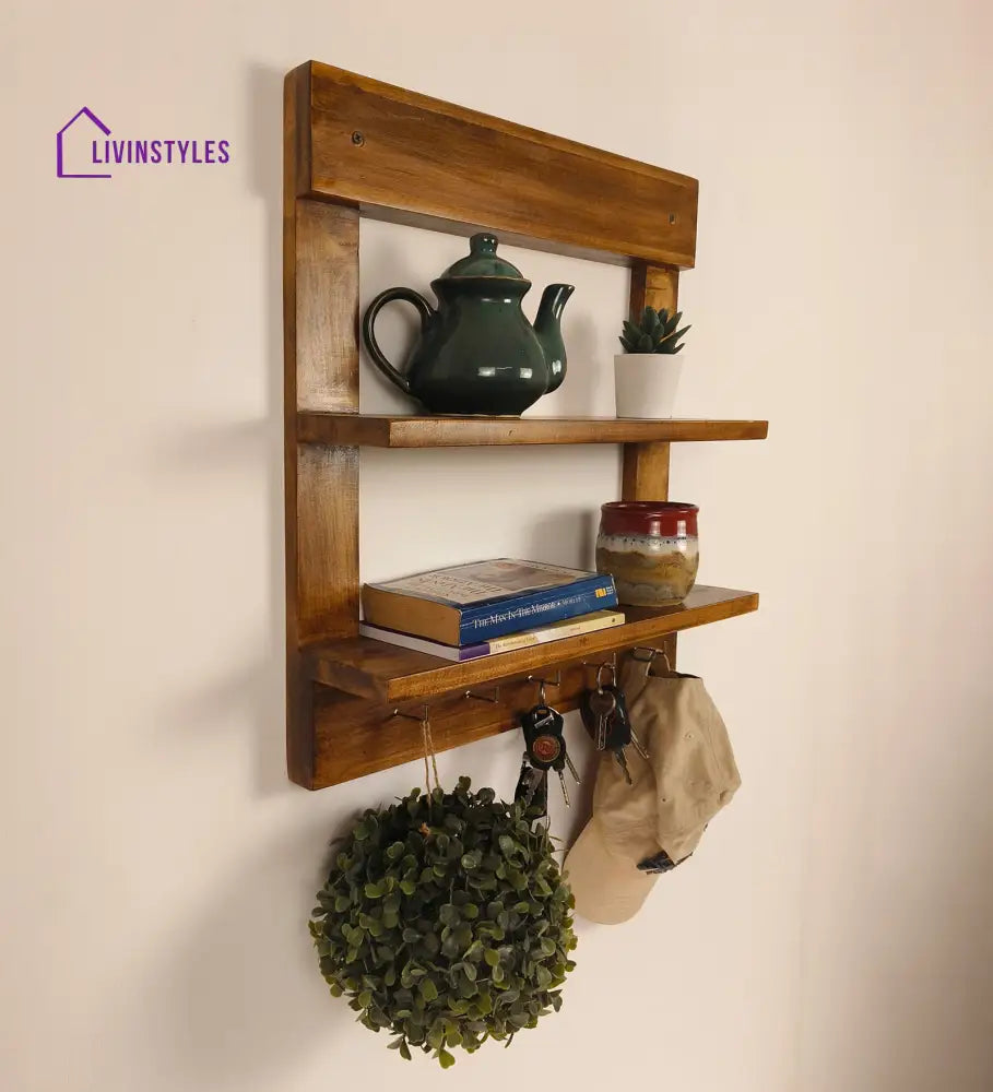 Verona Wooden Wall Shelf Organiser With Key Holders