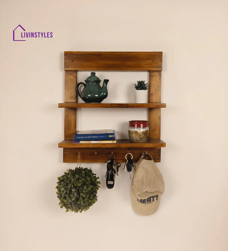 Verona Wooden Wall Shelf Organiser With Key Holders