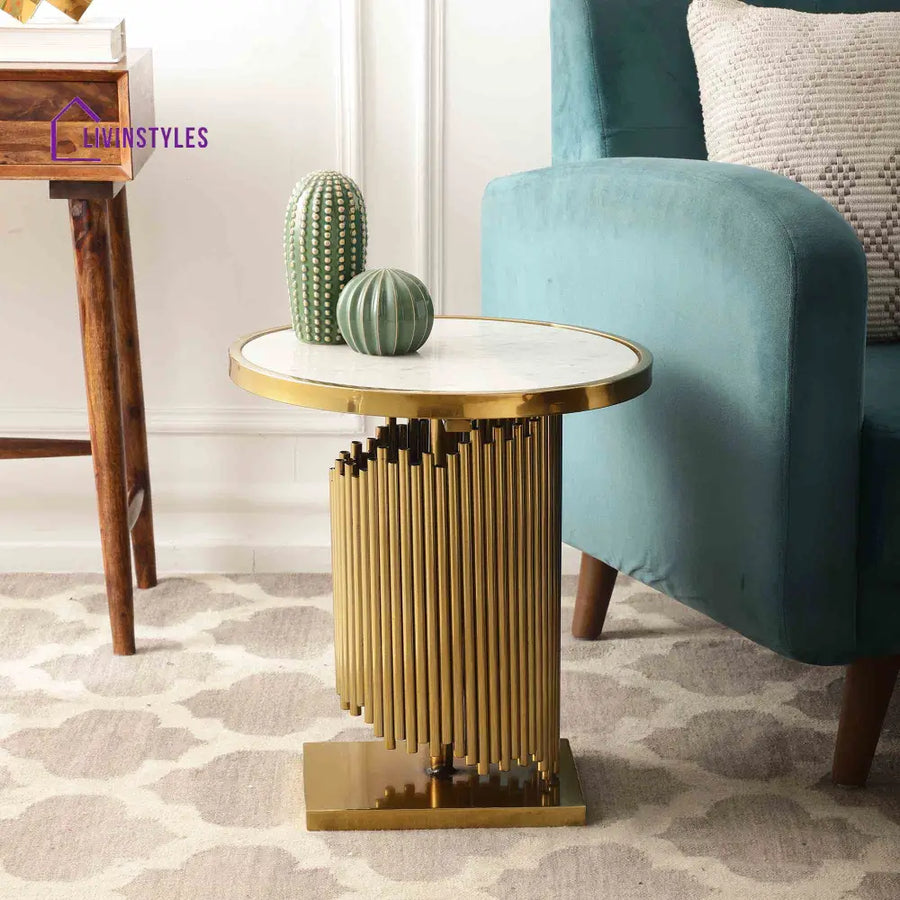 Veronika Stainless Steel Pvd Coated Side Table For Living Room In Gold Colour