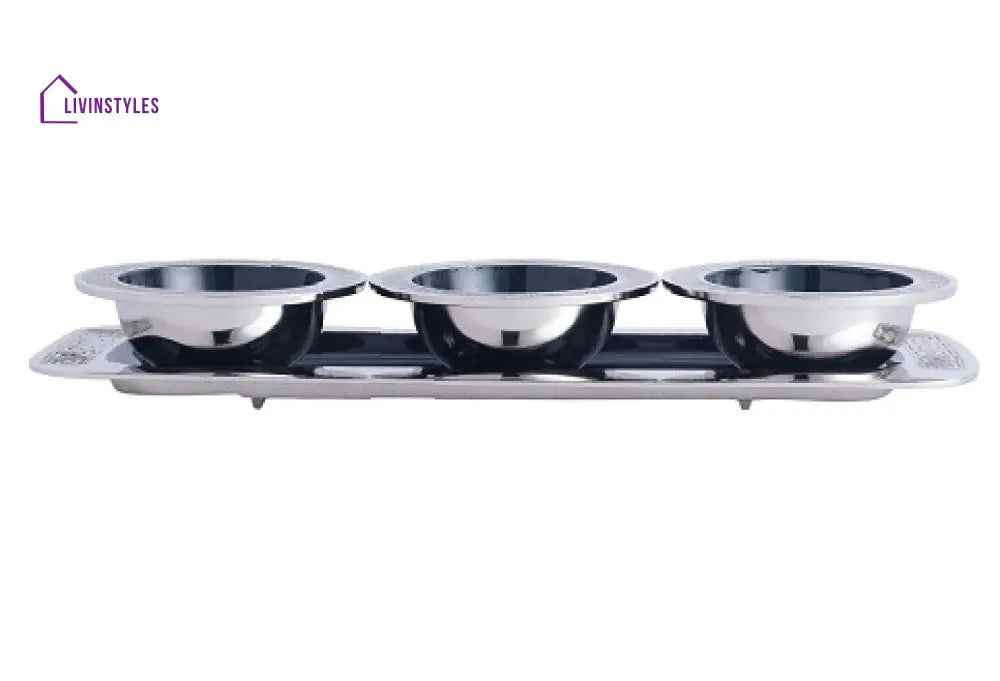 Versace Design Bowl Tray Set In Blue Enamle & Silver Finish