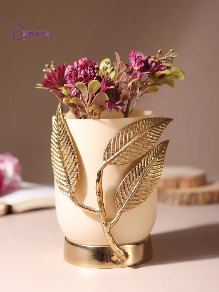 Versaleaf Glass Vase And Candle Holder In Cream & Gold Bowl