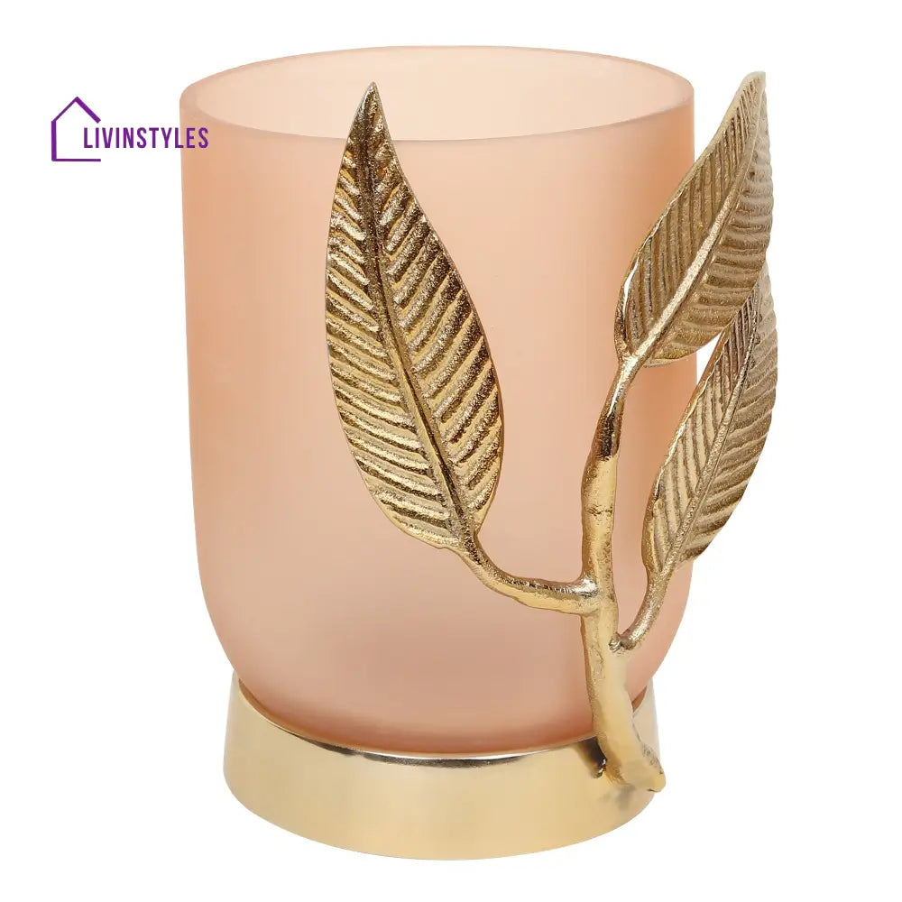 Versaleaf Glass Vase And Candle Holder In Peach & Gold Holder