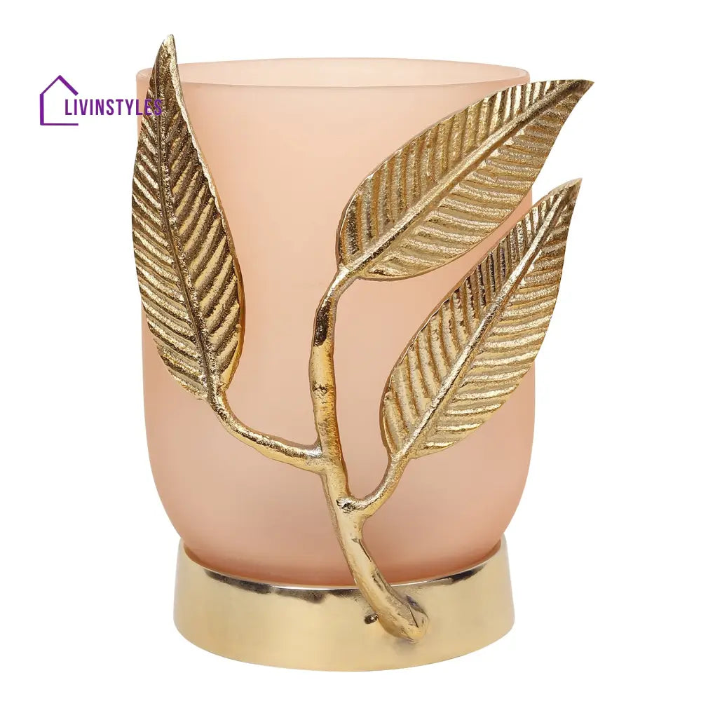 Versaleaf Glass Vase And Candle Holder In Peach & Gold Holder