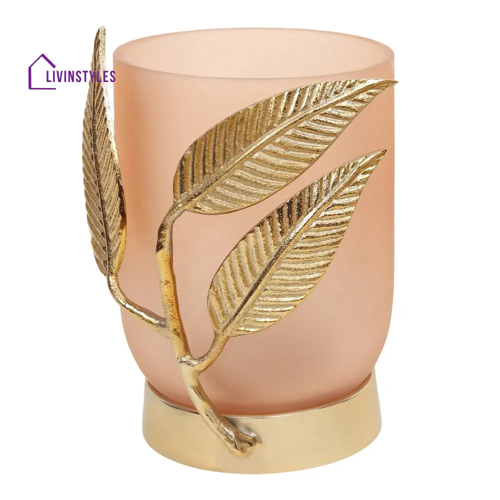 Versaleaf Glass Vase And Candle Holder In Peach & Gold Holder