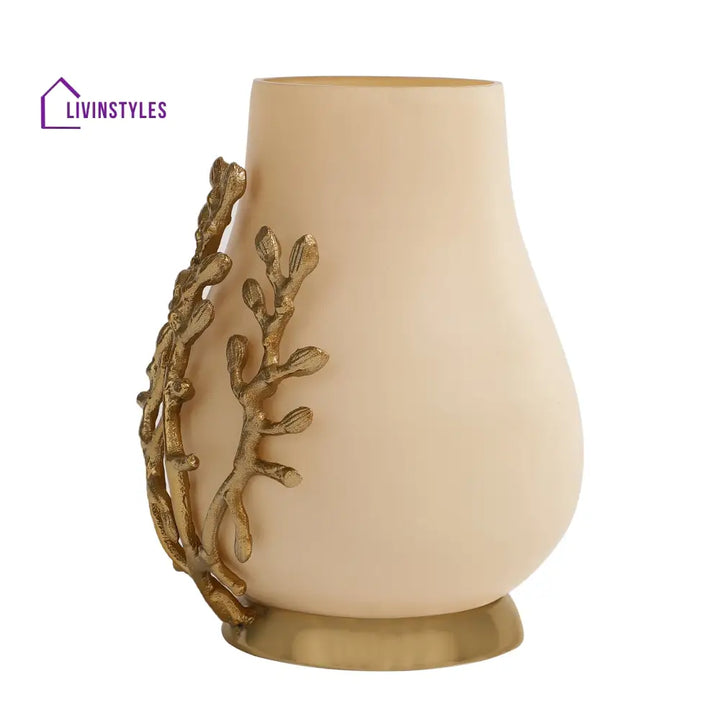 Versalux Glass Vase And Candle Holder In Cream & Gold Pot