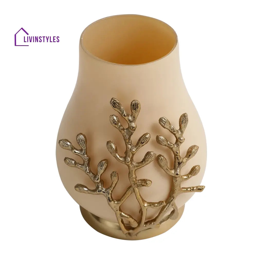 Versalux Glass Vase And Candle Holder In Cream & Gold Pot