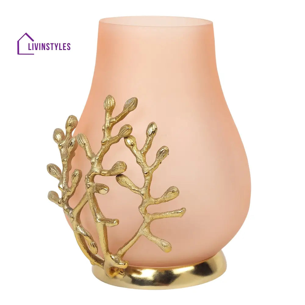 Versalux Glass Vase And Candle Holder In Peach & Gold Pot