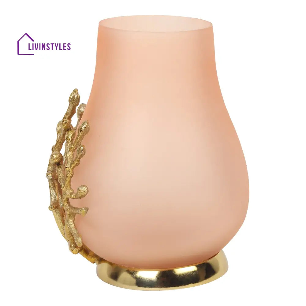 Versalux Glass Vase And Candle Holder In Peach & Gold Pot