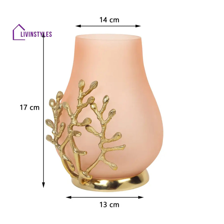 Versalux Glass Vase And Candle Holder In Peach & Gold Pot