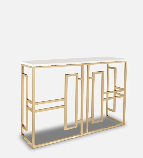 Classic Console Table with White Marble in Golden Metal Finish