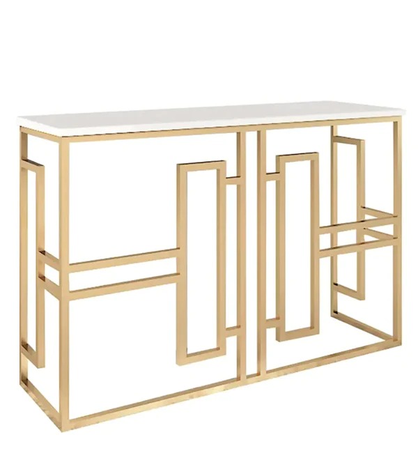 Classic Console Table with White Marble in Golden Metal Finish