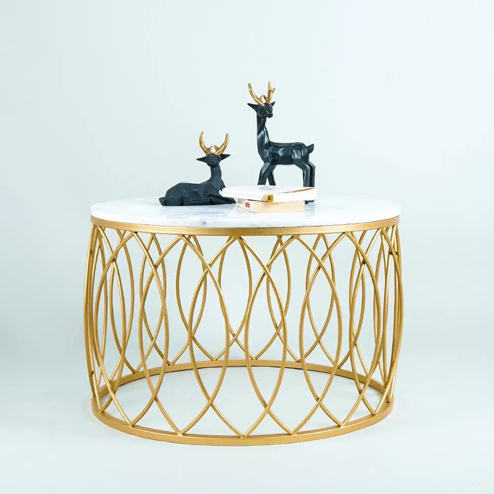 luxurious Designer in Golden & White Marble Round Shape Center Table