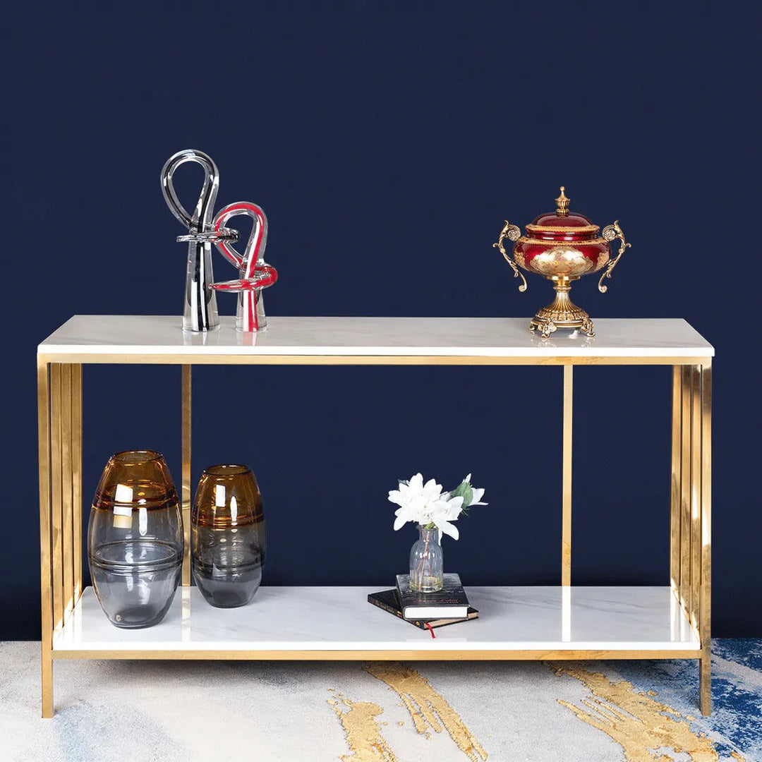 Premium Faux Marble Designer Console Table with Metal Finish