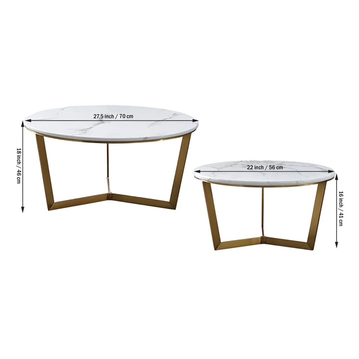 Premium Metallic Nesting Center Tables in Golden Luxurious Base Set of 2