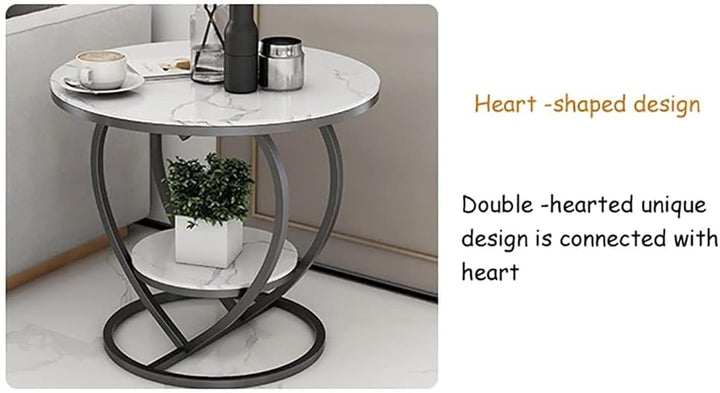 Premium Modern Heart Shaped Black Metal Finish with White Marble Night Stand Side Table