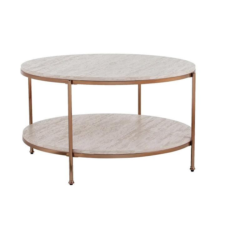 Round Metal Copper Round Coffee Table In Shiny Golden Edge