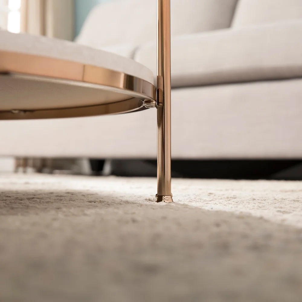 Round Metal Copper Round Coffee Table In Shiny Golden Edge