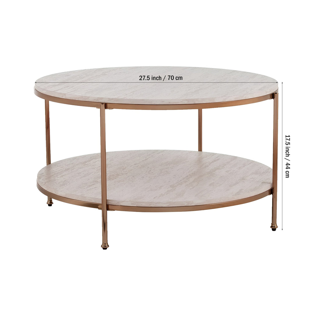 Round Metal Copper Round Coffee Table In Shiny Golden Edge