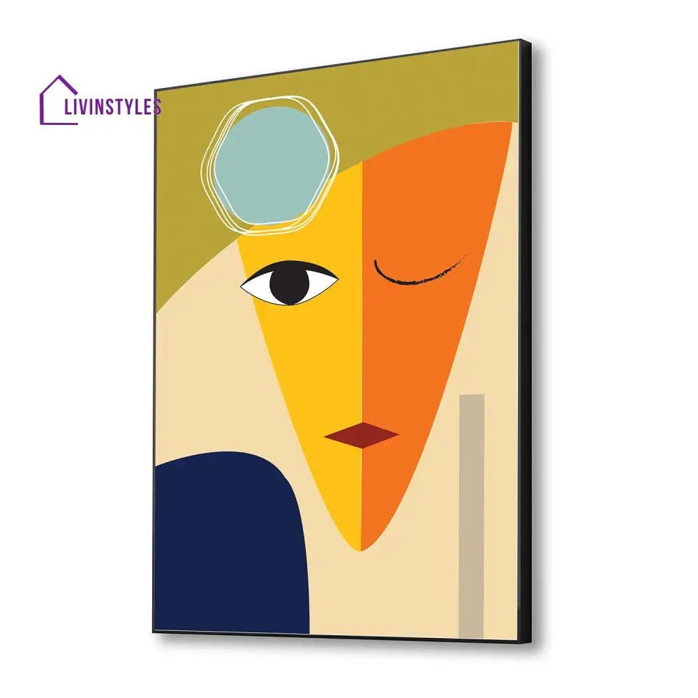 Vibrant Abstract Face Artwork 16 X 20 Inch / Canvas Black Floating Frame Wall Painting