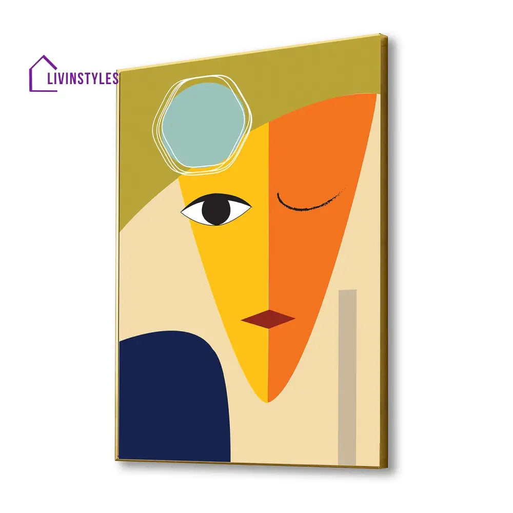 Vibrant Abstract Face Artwork 16 X 20 Inch / Canvas Gold Floating Frame Wall Painting