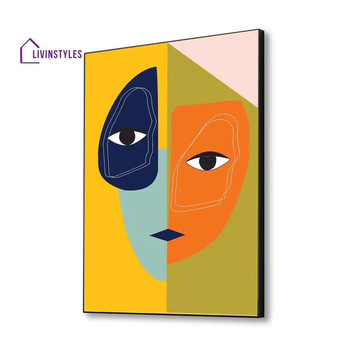 Vibrant Abstract Two-Faced Beauty Artwork 16 X 20 Inch / Canvas Black Floating Frame Wall Painting