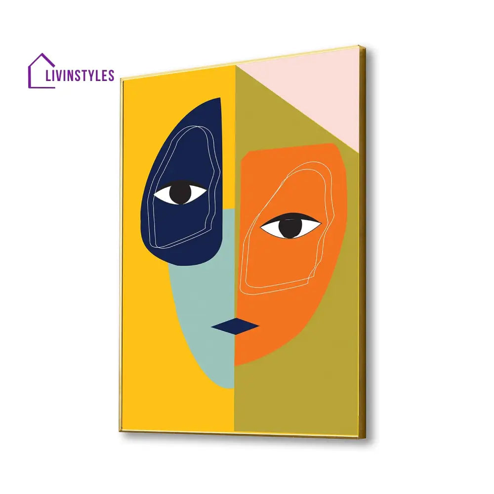 Vibrant Abstract Two-Faced Beauty Artwork 18 X 24 Inch / Canvas Gold Floating Frame Wall Painting