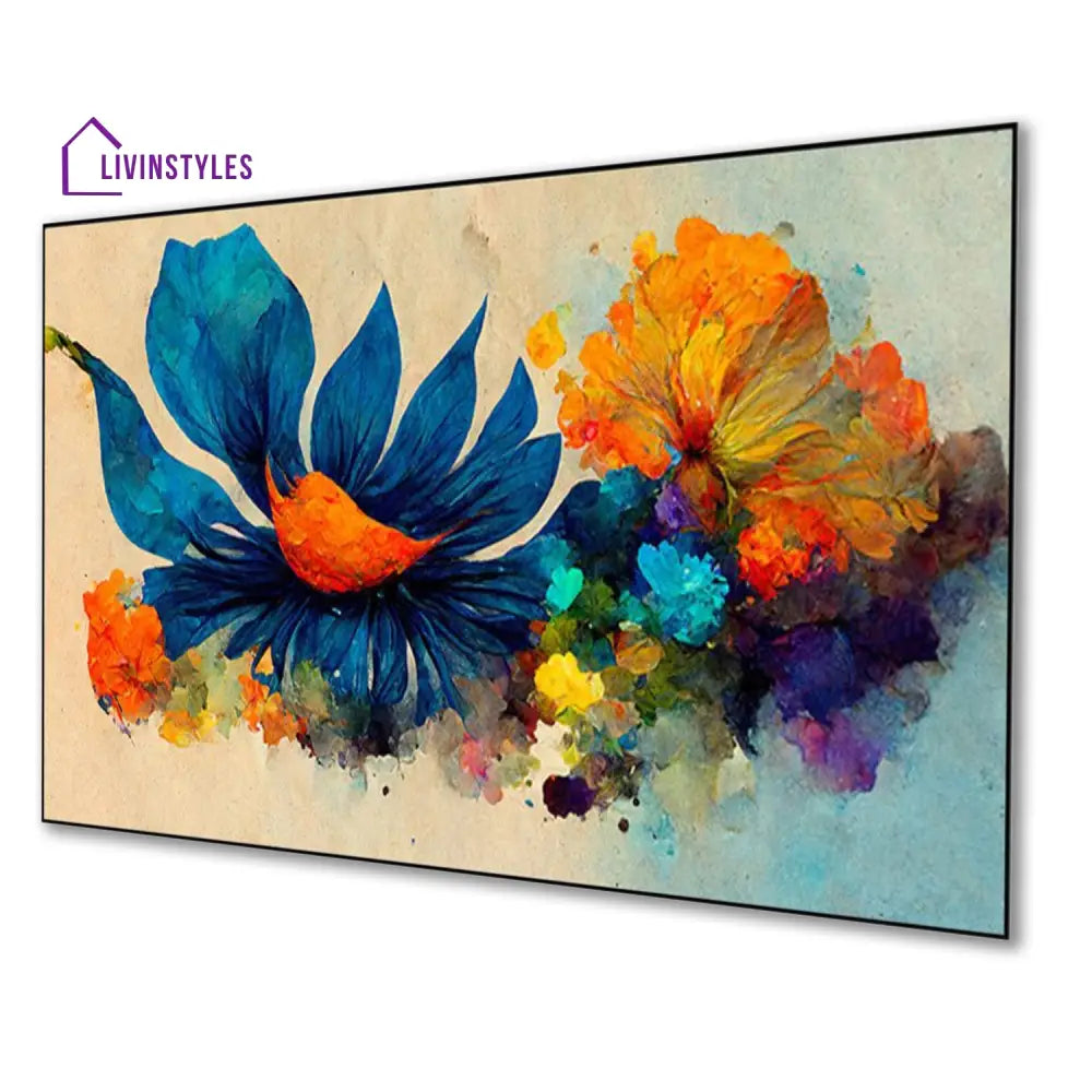 Vibrant Blue Flower Amidst Blossoms Wall Painting