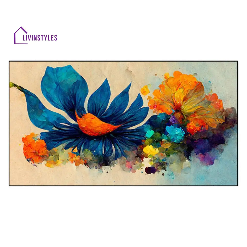 Vibrant Blue Flower Amidst Blossoms Wall Painting