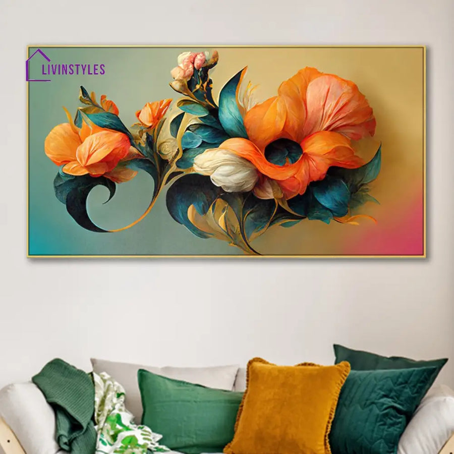 Vibrant Floral Bouquet In Gold Wall Painting