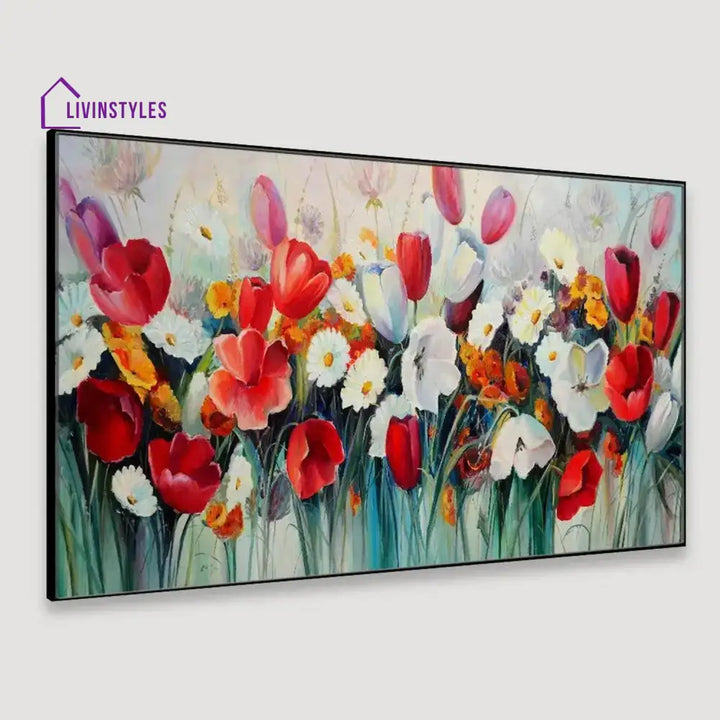 Vibrant Floral Bouquet: Oil Wall Painting