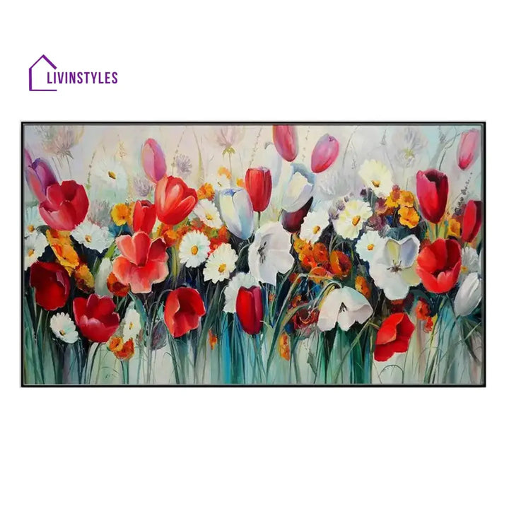 Vibrant Floral Bouquet: Oil Wall Painting