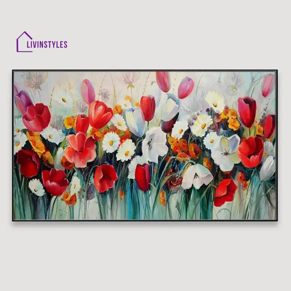 Vibrant Floral Bouquet: Oil Wall Painting