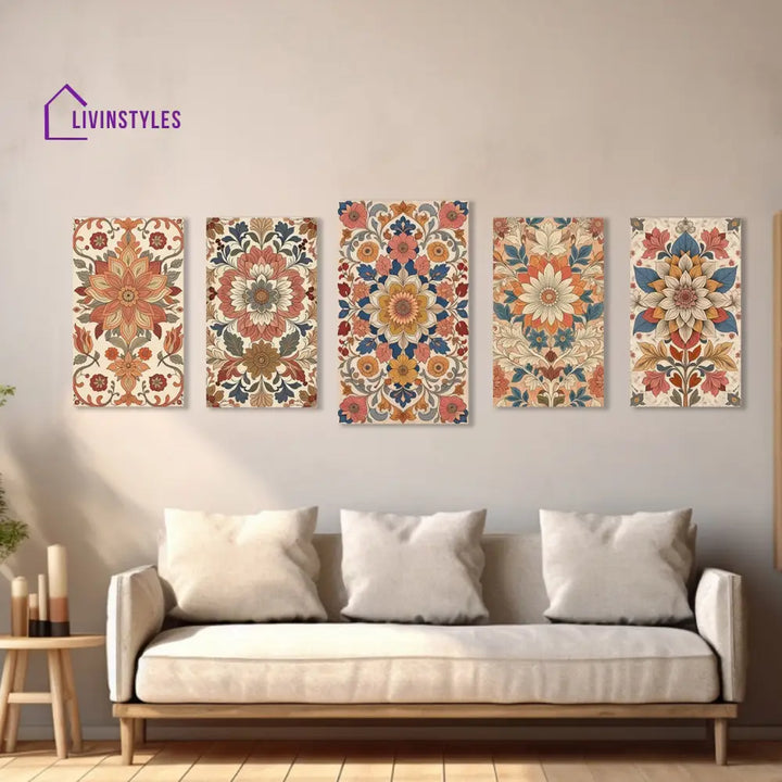 Vibrant Floral Canvas Art Collection Printed Wall Painting Set Of 5