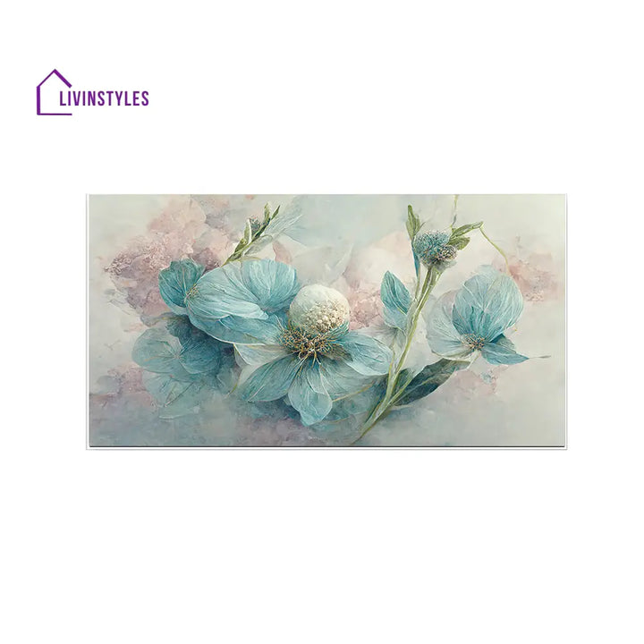 Vibrant Floral Canvas With Blue Wall Painting