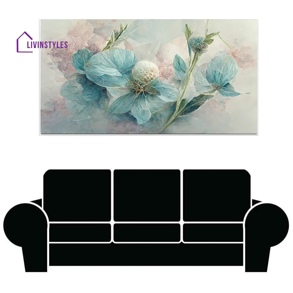 Vibrant Floral Canvas With Blue Wall Painting