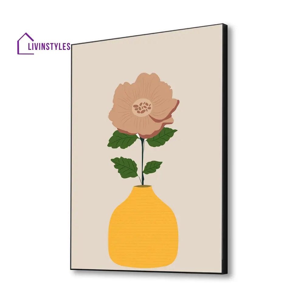 Vibrant Flower In Yellow Vase Canvas Wall Painting 16 X 20 Inch / Black Floating Frame