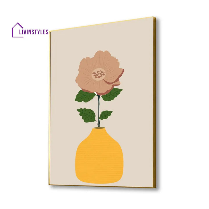 Vibrant Flower In Yellow Vase Canvas Wall Painting 16 X 20 Inch / Gold Floating Frame