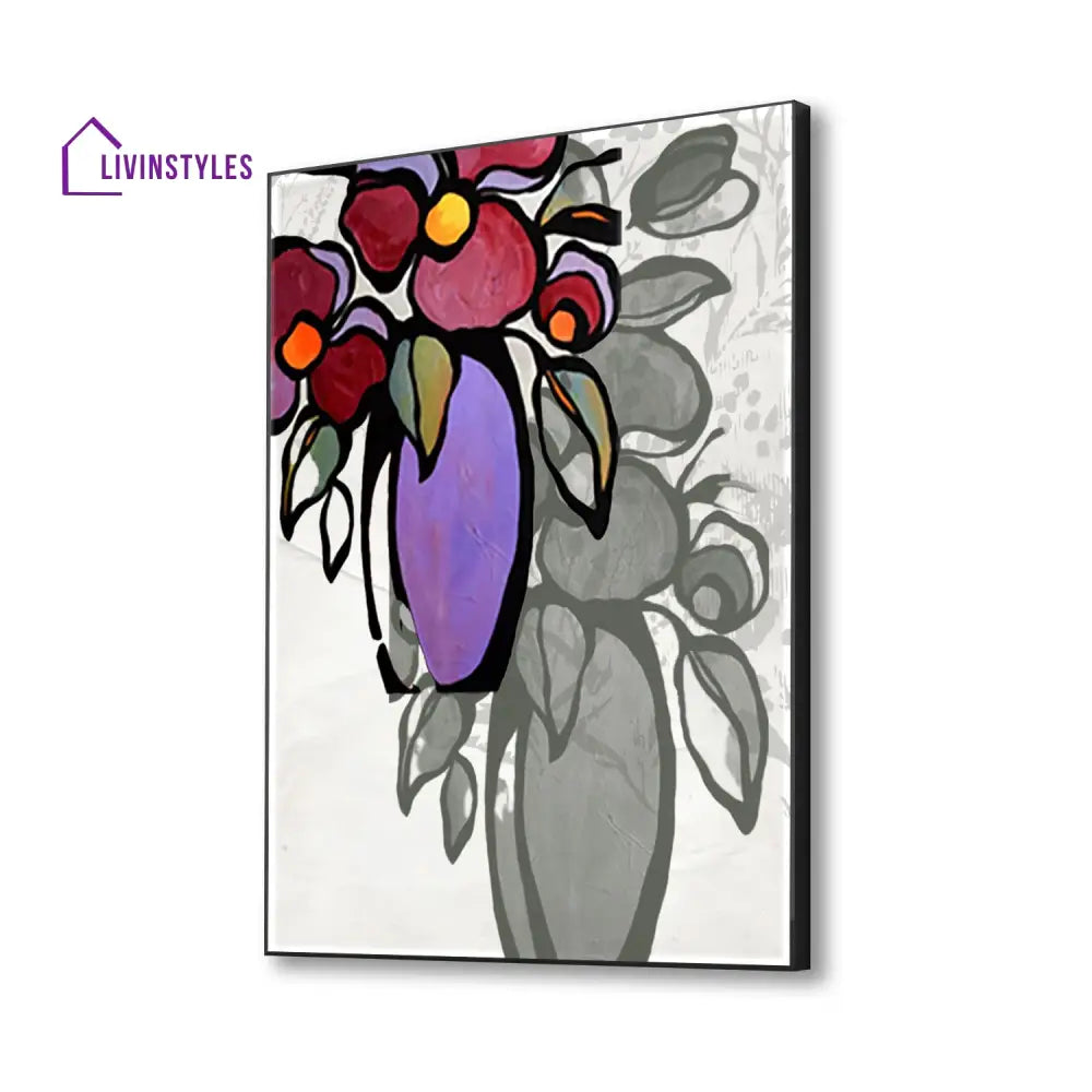 Vibrant Flower Vase Canvas Art Abstract Painting 16 X 20 Inch / Black Floating Frame Wall