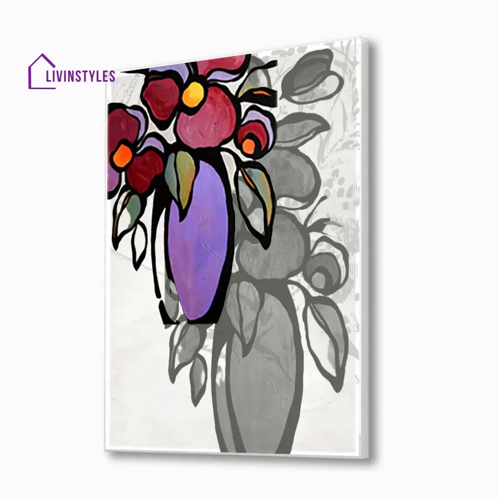 Vibrant Flower Vase Canvas Art Abstract Painting 16 X 20 Inch / White Floating Frame Wall