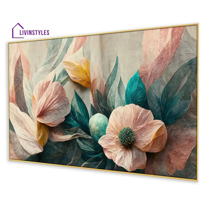 Vibrant Flowers And Lush Leaves Wall Painting