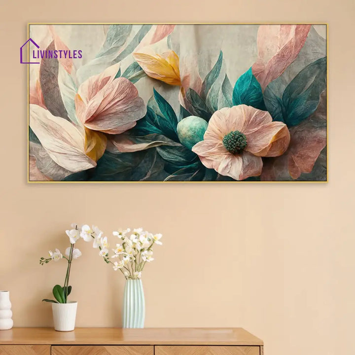 Vibrant Flowers And Lush Leaves Wall Painting